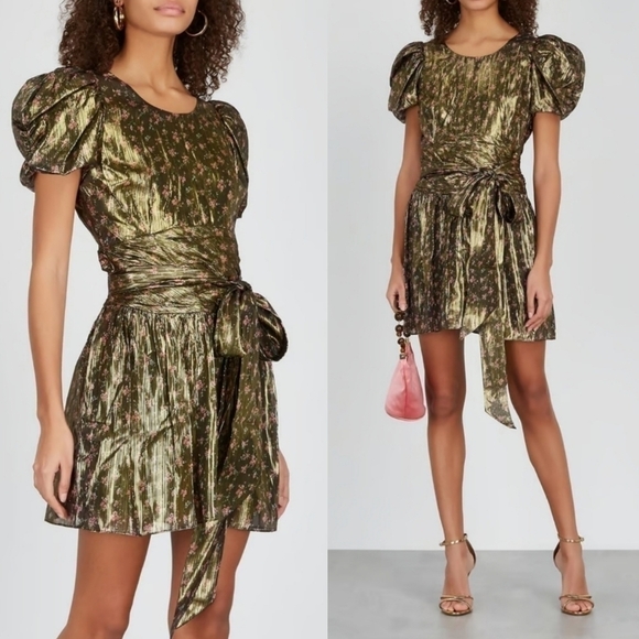 LoveShackFancy Mercy Lurex Metallic Silk Midnight Vine Mini Dress New Size 00 - Picture 8 of 17